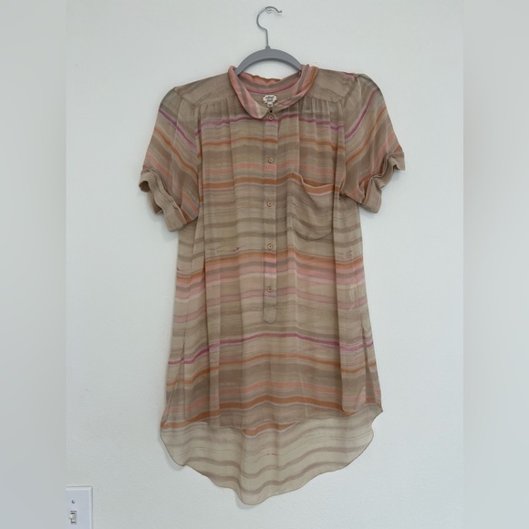 Wilfred Silk Peachy Stripe Button Up Blouse - Picture 1 of 12